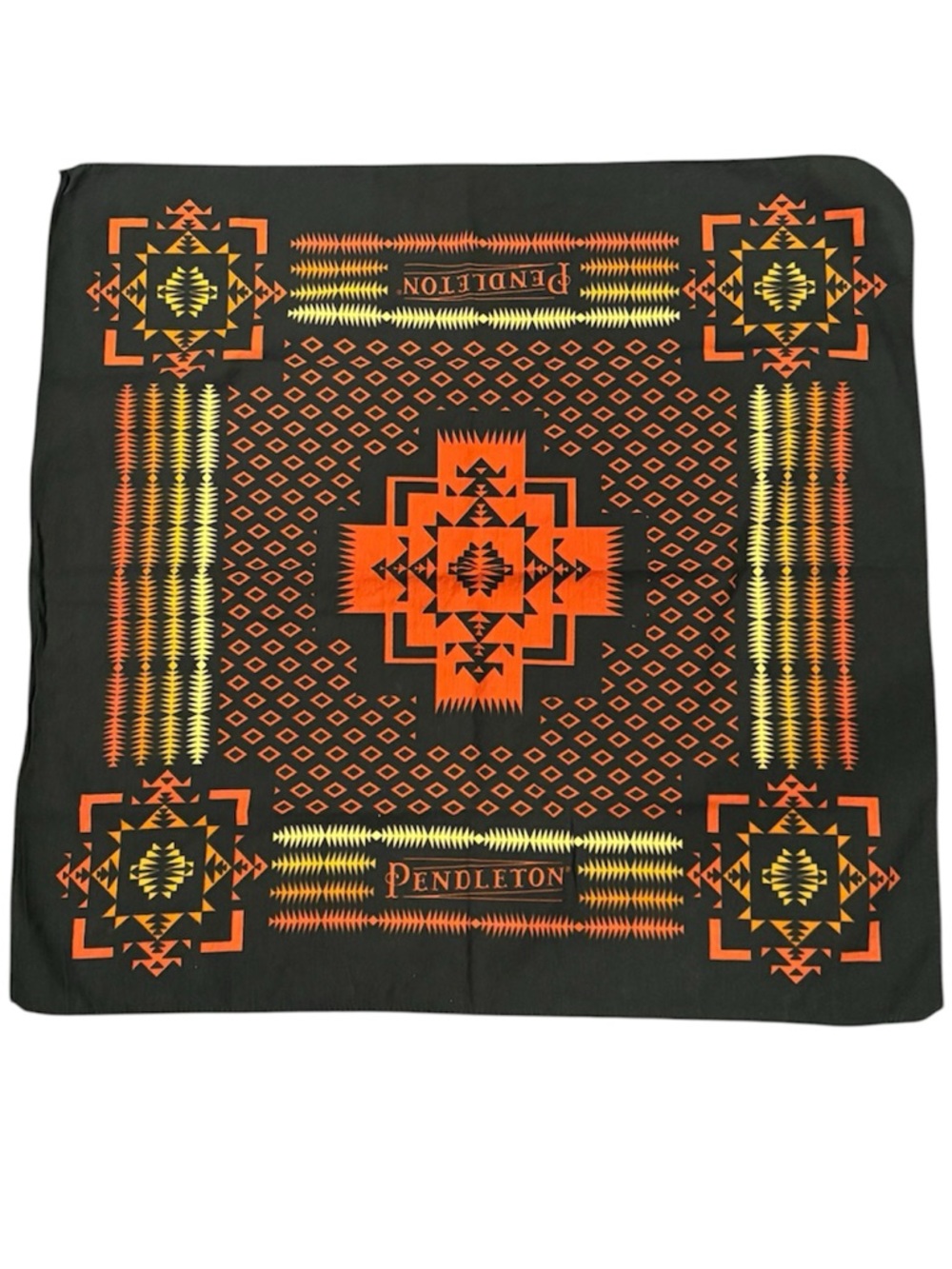 Pendleton Chief Joseph Geometric Bandana Cotton Black Orange Yellow 22" x 22"